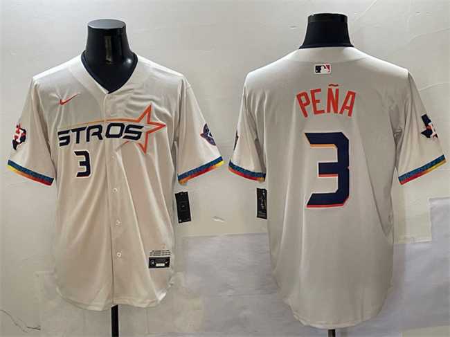 Men%27s Houston Astros #3 Jeremy Pena Cream 2025 City Connect With Texas Patch Limited Stitched Jersey->houston astros->MLB Jersey